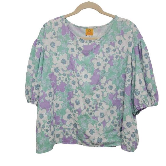 Ruby Rd Floral Top 2X Retro Flower Power Puff Sleeve Shirt 760 - Picture 1 of 7